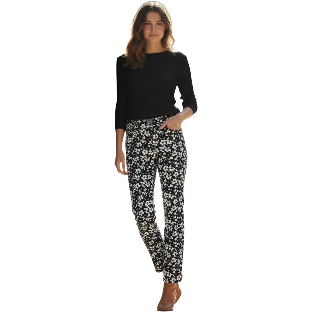 Banana Republic Sloan Pants 2 Black White Floral Daisy Slim Straight Mid Rise